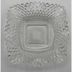 Vintage Indiana Glass Diamond Point Ruffle Edge Square Candy Dish